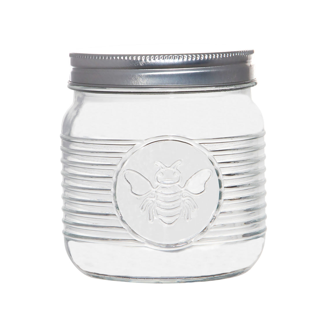 Bee Embossed Clear Canister w/ Metal lid 25oz
