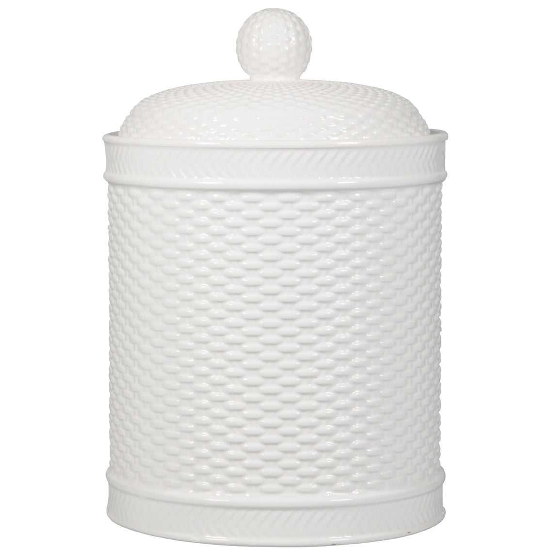 Basketweave White Round Canisters