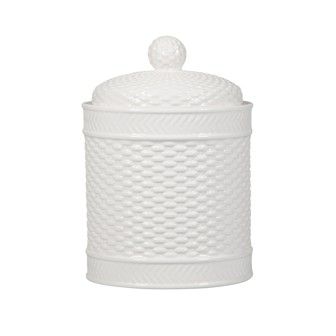 Basketweave White Round Canisters