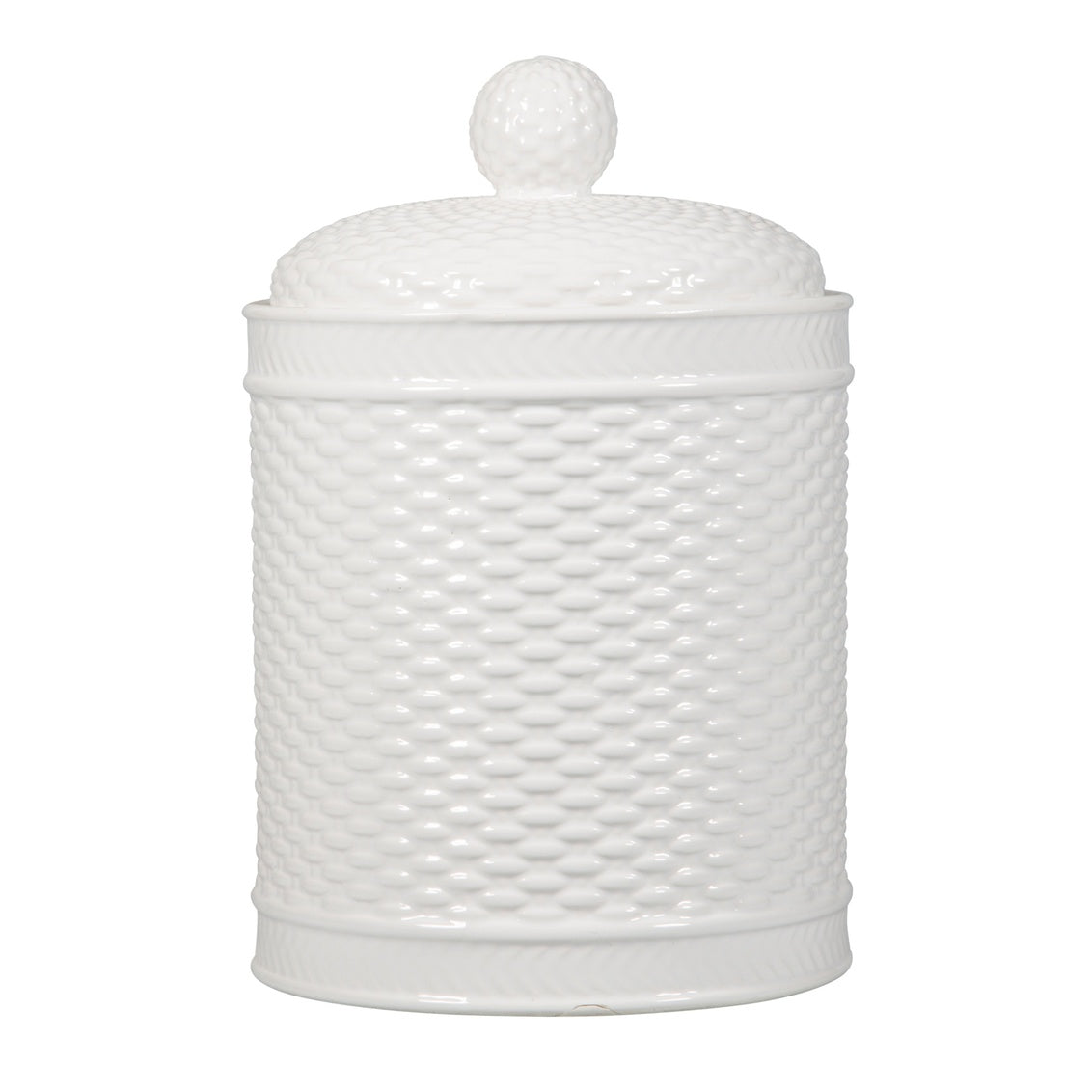 Basketweave White Round Canisters