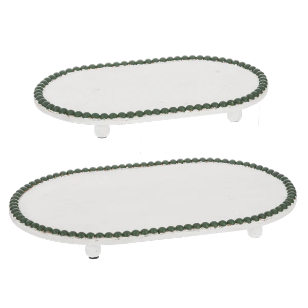 Green Beaded Edge Oval Riser Tray (Set of 2)