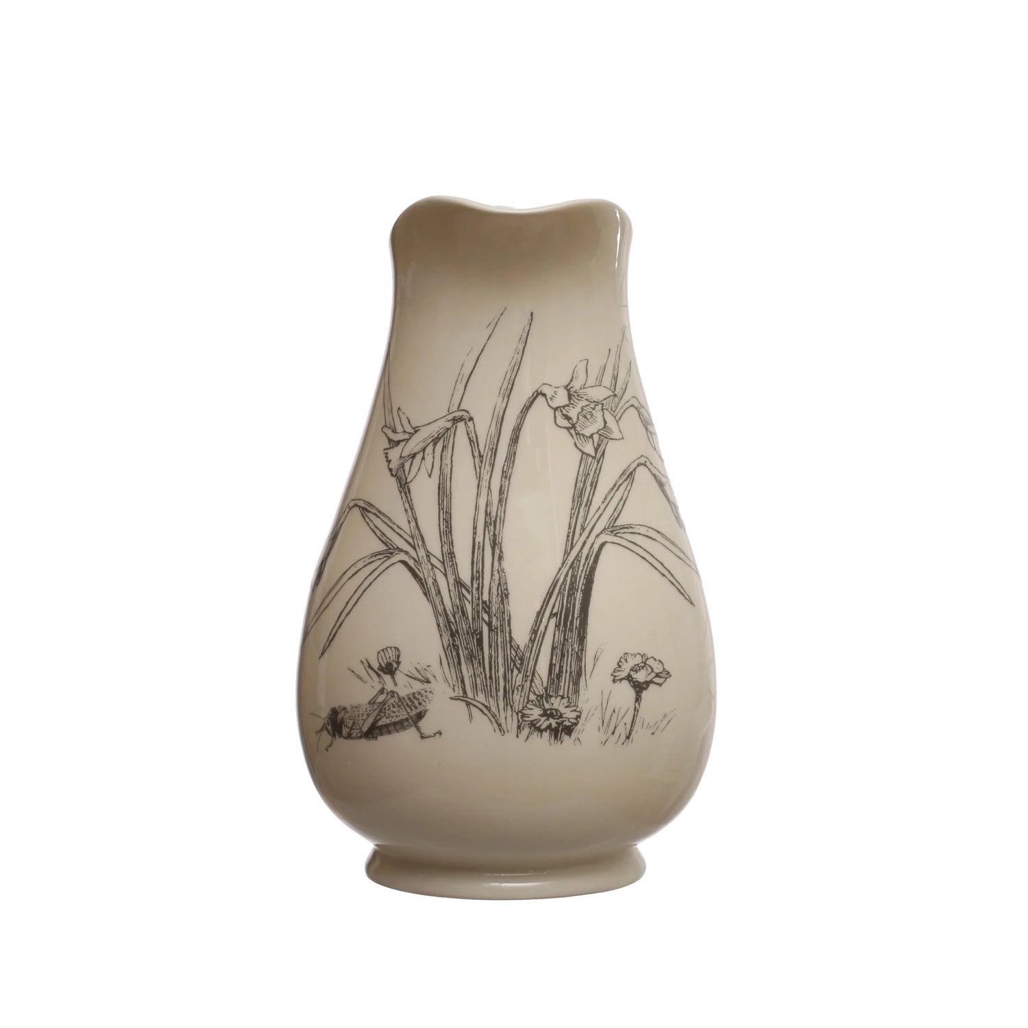 2 Quart Stoneware Pitcher with Flowers
