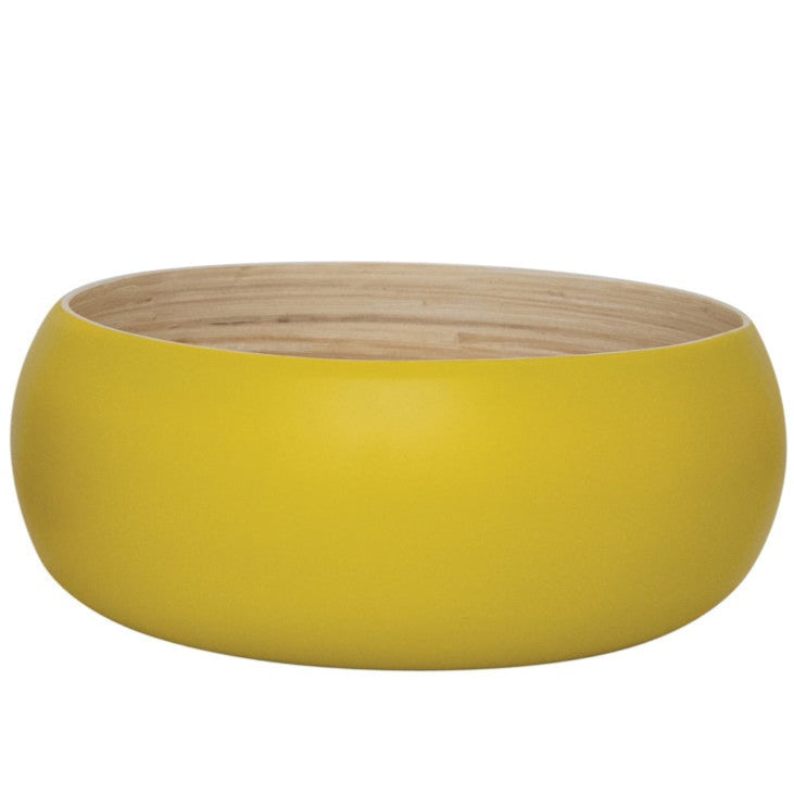 Bamboo Bowls w/ Natural Finish Inside, Matte Pink & Yellow, Set of 2