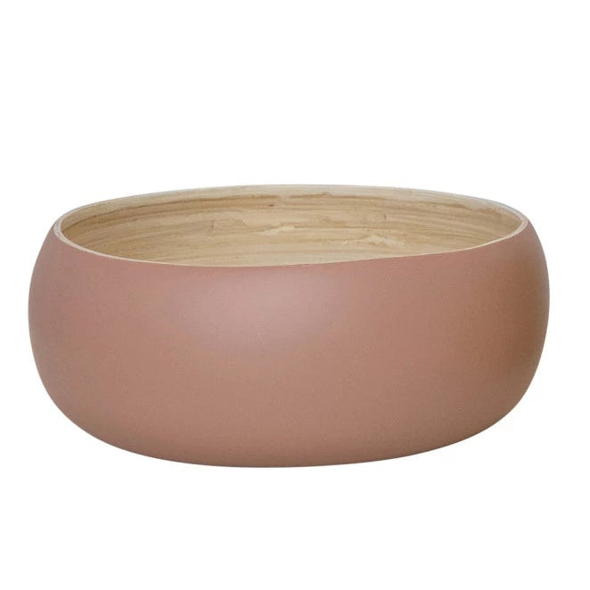Bamboo Bowls w/ Natural Finish Inside, Matte Pink & Yellow