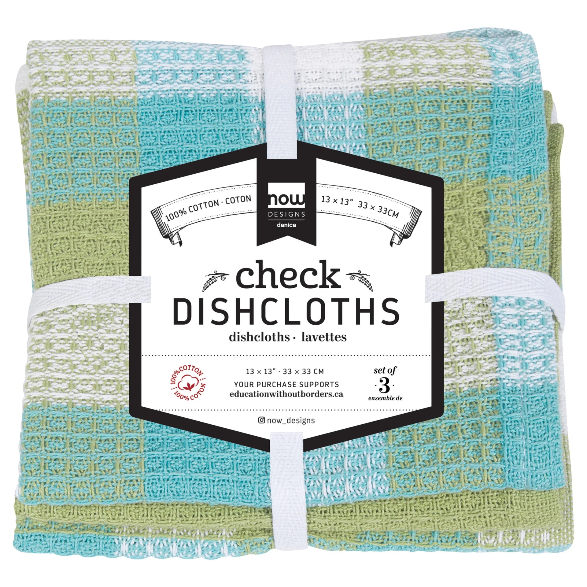 Leaf Checked Dish Cloths - Set of 3