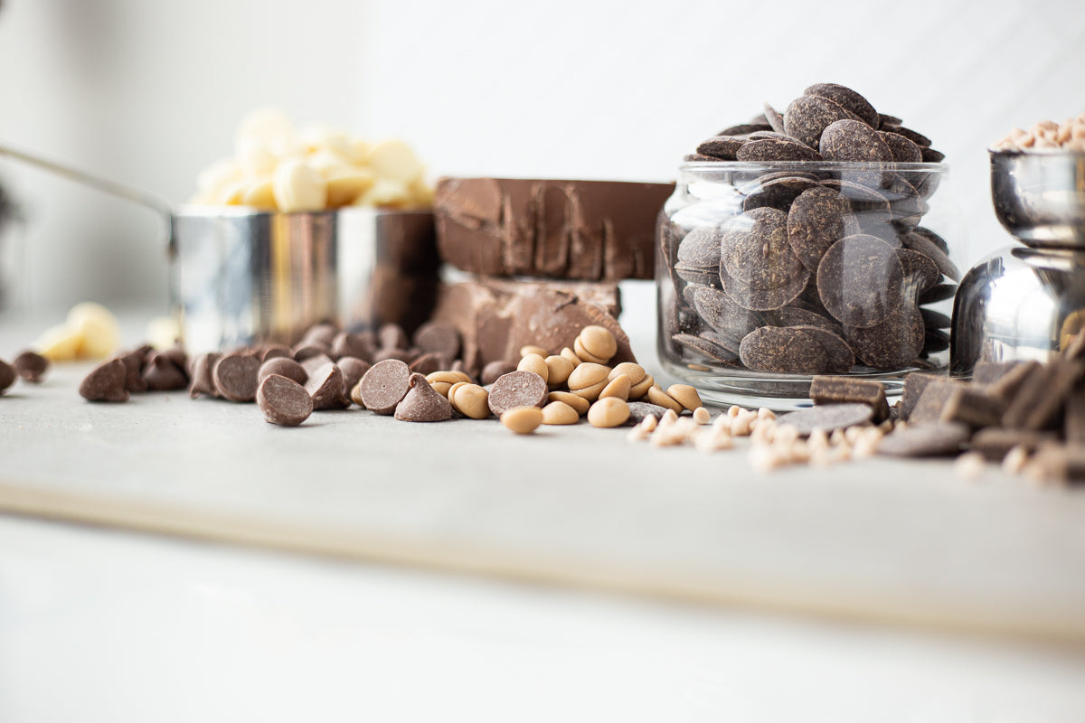 A variety of different types of chocolate ready for melting