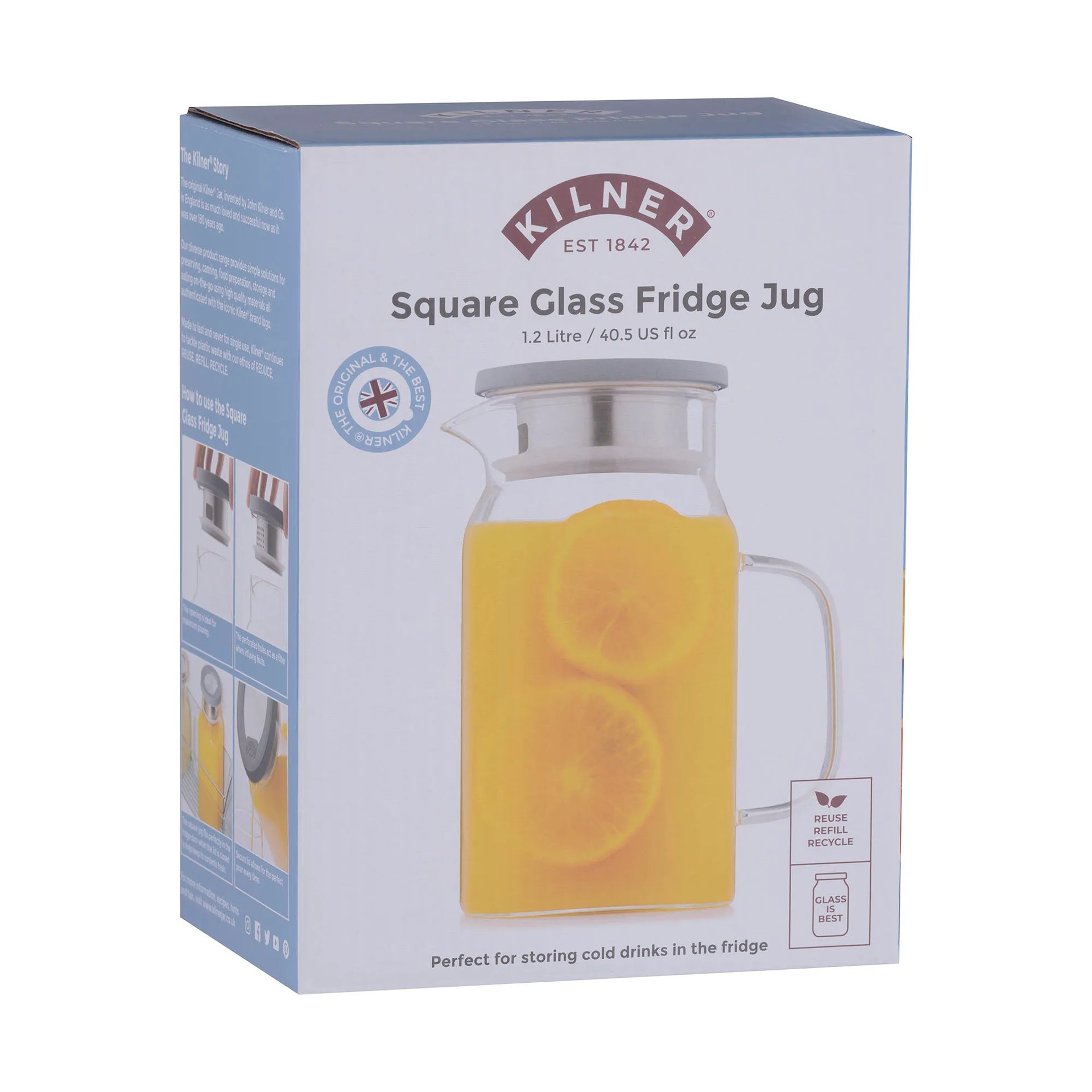Kilner square glass pitcher packaging on a white background