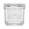 Clear glass jar with ribbed design and 'Kilner' branding on a white background