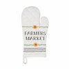 Oven mitt with 'Farmers Market' text and floral designs on a white background