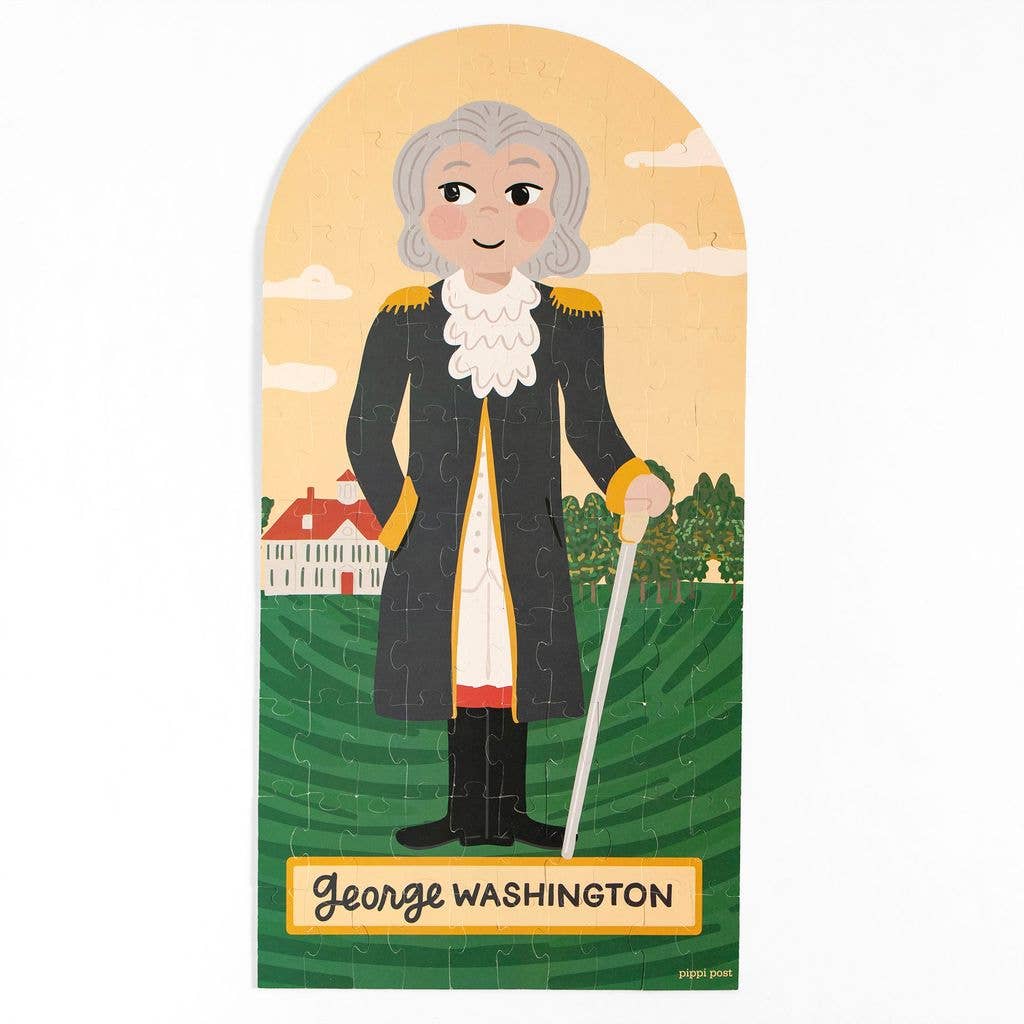 Puzzle of George Washington with a yellow background