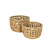 Two woven baskets on a white background