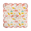 Decorative plate with stationery-themed design on a white background
