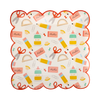 Decorative plate with stationery-themed illustrations on a white background