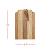 Wooden cheese board with dimensions on a white background