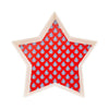 Star-shaped tray with red background and blue pattern on a white background