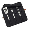 Set of barbecue utensils in a black carrying case on a white background