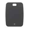 Black cutting board with a brand logo on a white background
