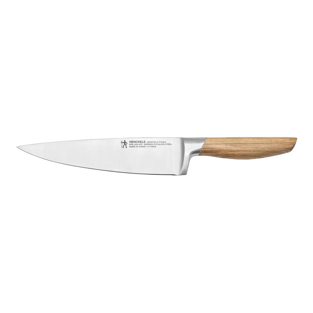 Chef knife with wood handle on a white background.