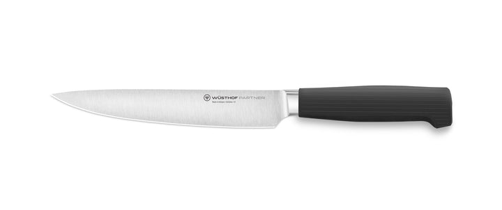 Knife with a black handle on a white background