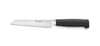 Serrated knife with black handle on a white background