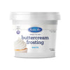 Container of Satin Ice white buttercream frosting on a white background