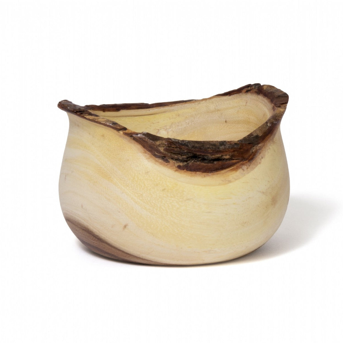 Wood bowl with brown rim on a white background