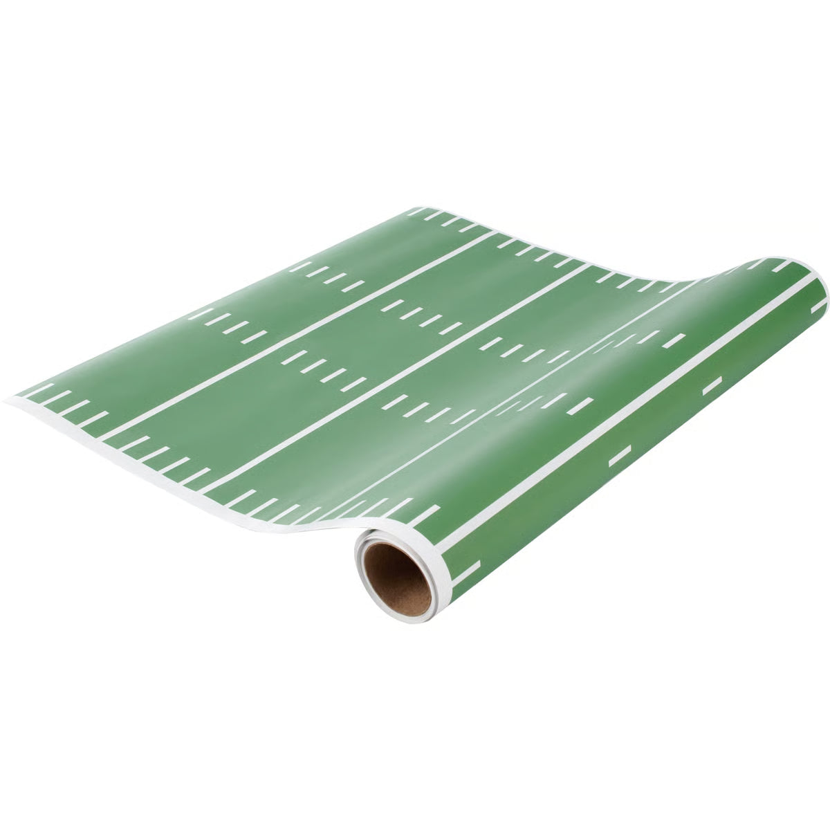 Roll of green paper with white line pattern on a white background