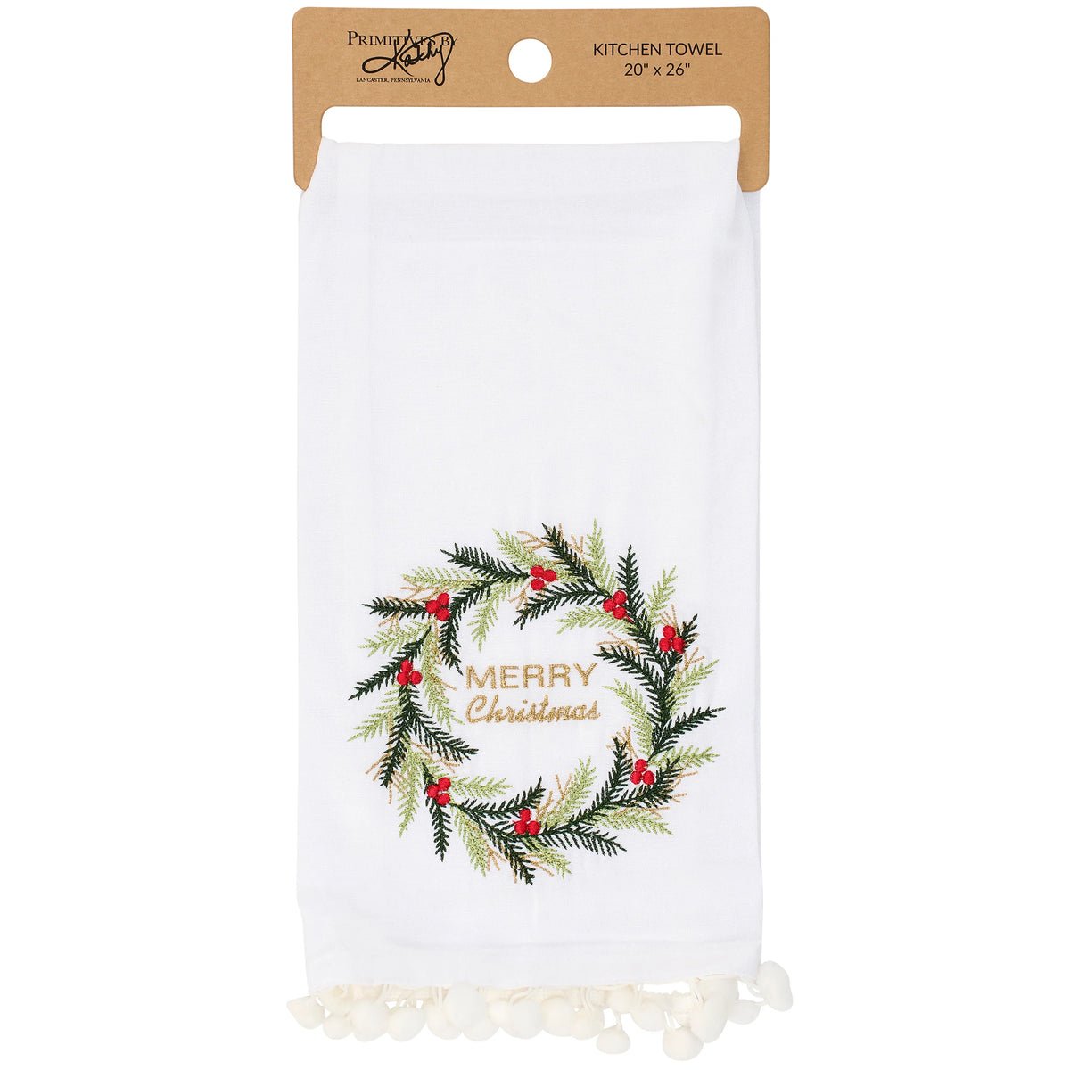 Merry Christmas Wreath Kitchen Towel