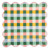 Checkered paper plate with scalloped edge in pastel colors
