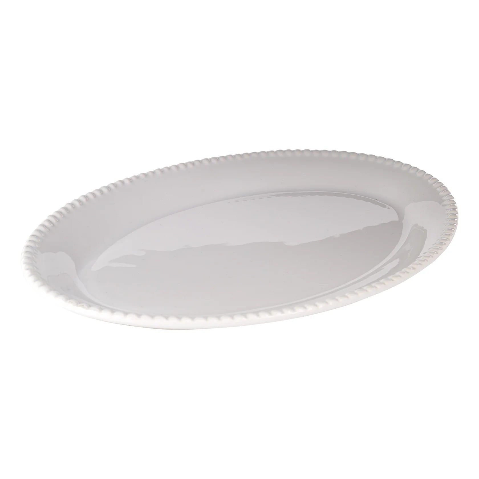 White Oval Bead Platter 14.5"