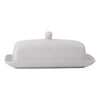 White butter dish with lid on a white background
