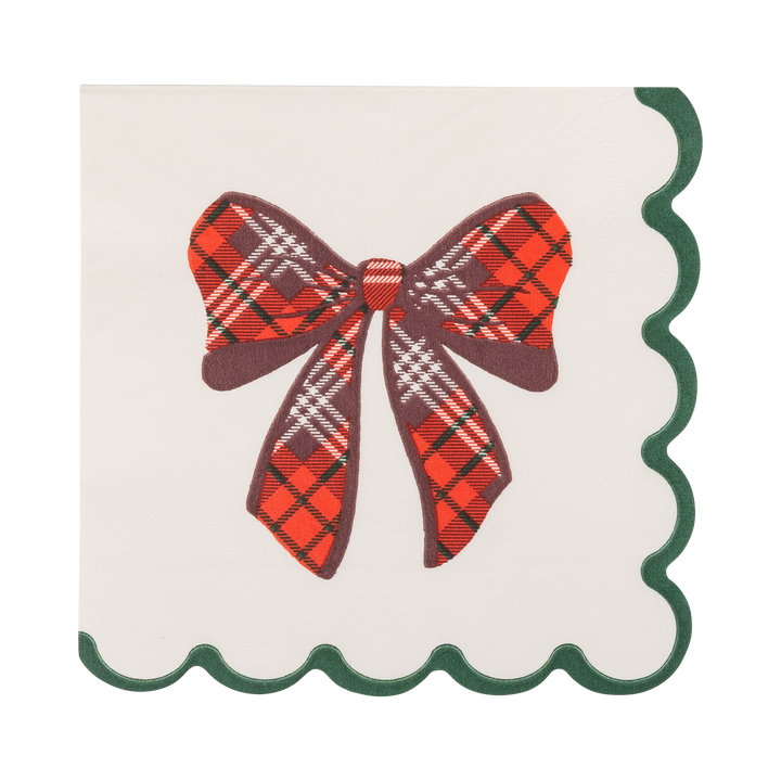 Plaid Bow Christmas Cocktail Napkins