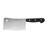 A cleaver with a black handle on a white background