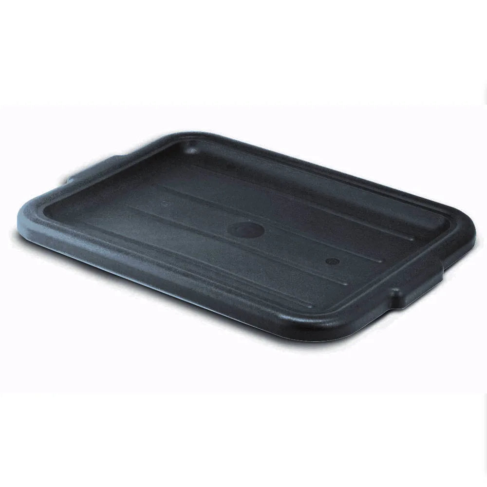 Black plastic bus box lid on a white background