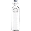 Clear glass bottle with a cap on a white background