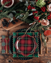 Green Plaid Christmas 10" Square Dinner Plates