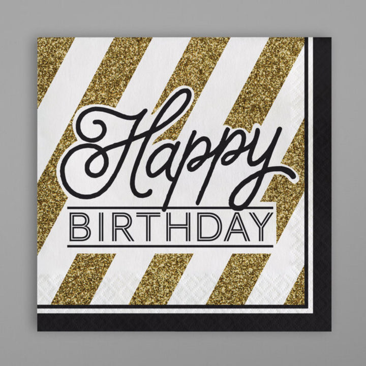 Black and Gold "Happy Birthday" Luncheon Napkin