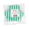 Packaged paper napkins with green and white stripes and a visible brand label.