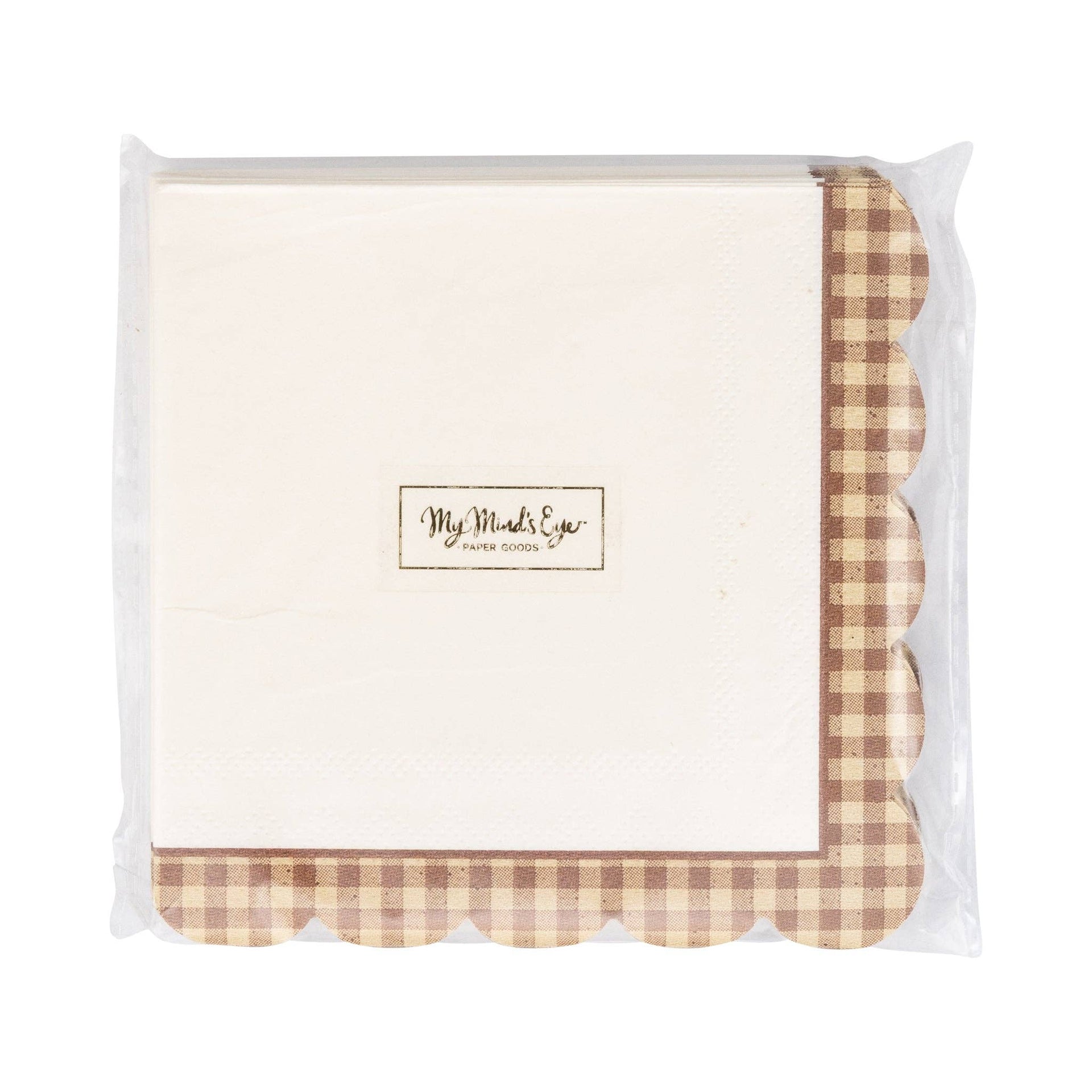 Brown Gingham Edge Cocktail Napkin (24ct)