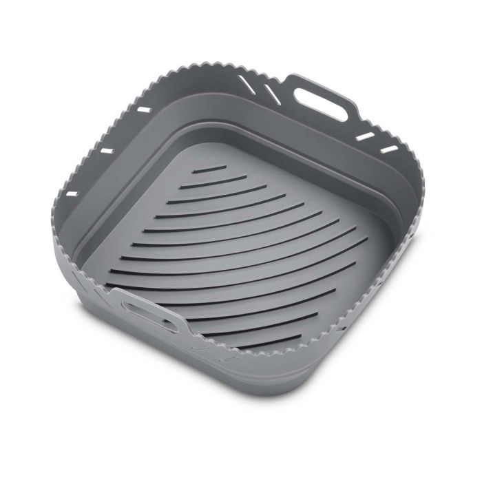Gray silicone basket with textured surface on a white background
