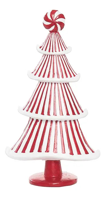 Red and white striped Christmas tree with on a white background.