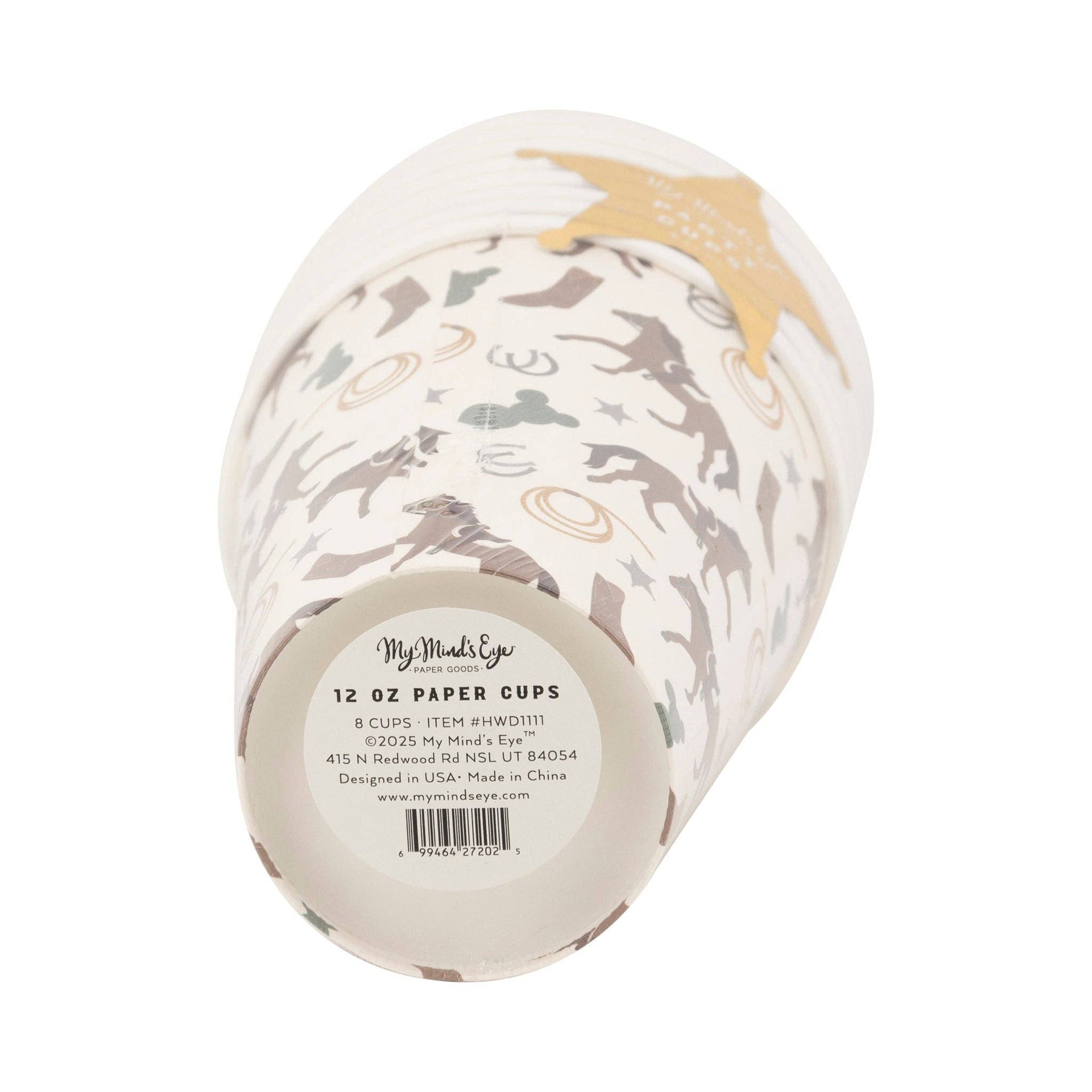 Roll of paper cups with animal pattern on a white background