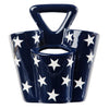 Navy blue ceramic caddy with white star patterns on a white background