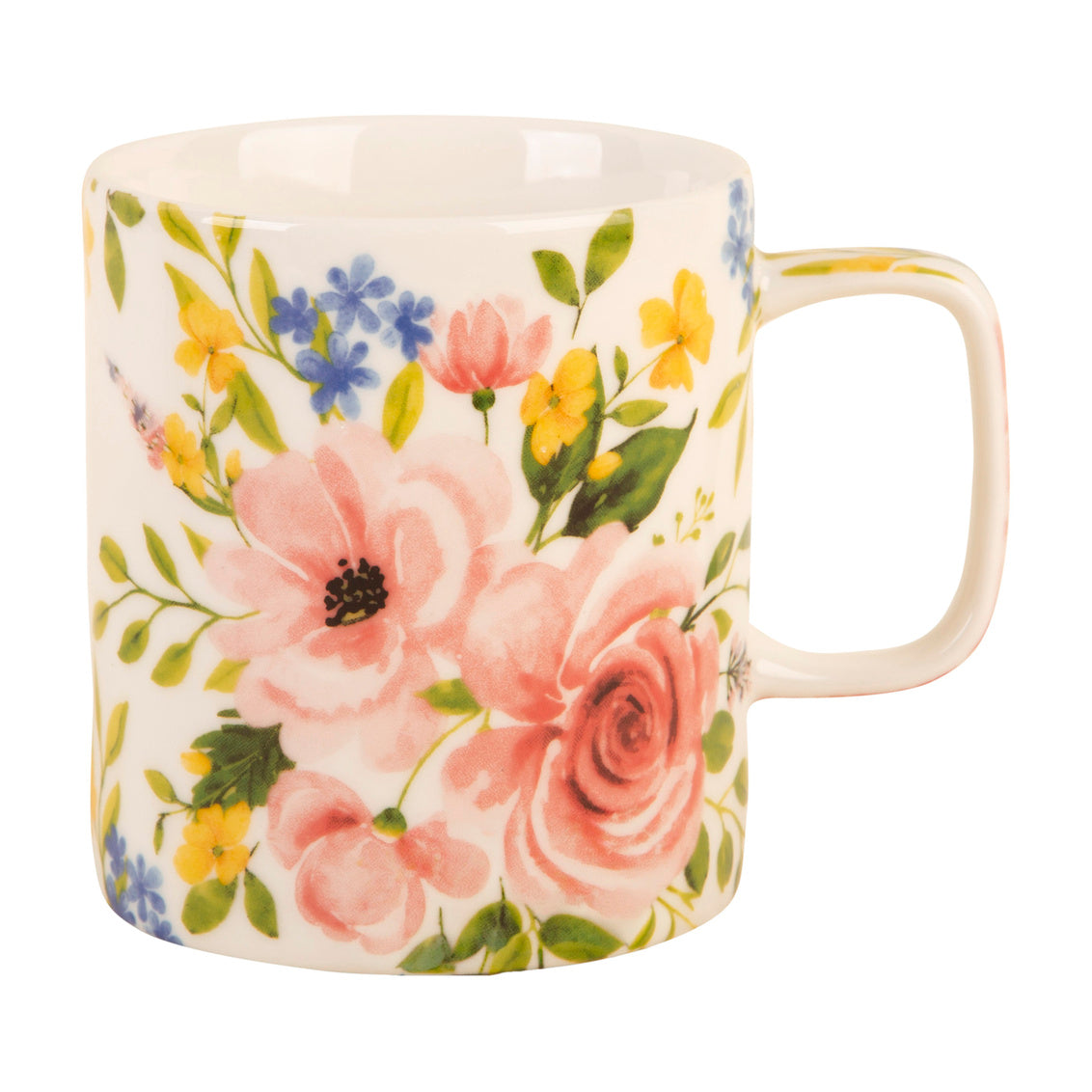 Floral-patterned mug on a white background