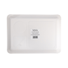 White paper plates in a tray with a visible brand label on a white background