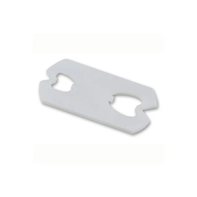 White plastic bag closure clip on a white background