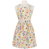 Apron with colorful flowers and bees on a mannequin against a white background