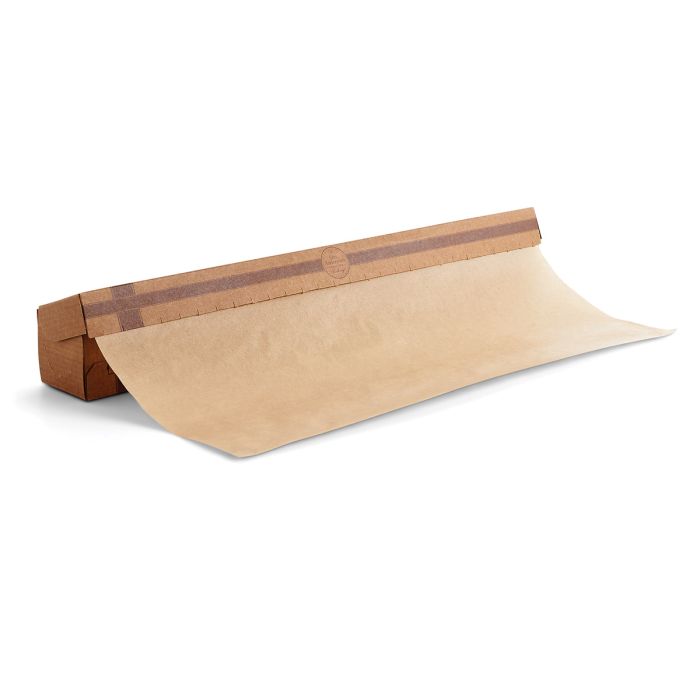 Roll of brown paper with a cardboard tube on a white background