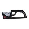 Black and gray knife sharpener on a white background