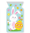 Cartoon Easter bunny cello bag with colorful eggs and flowers on a blue background